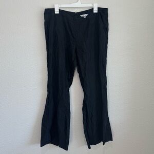 CABI Womens Size 16 Plus Black 100% Linen Wide Leg Pants Back Zip Minimalist